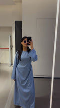 Dusty Blue Satin Maxi Dress – Long Sleeve Modest Gown