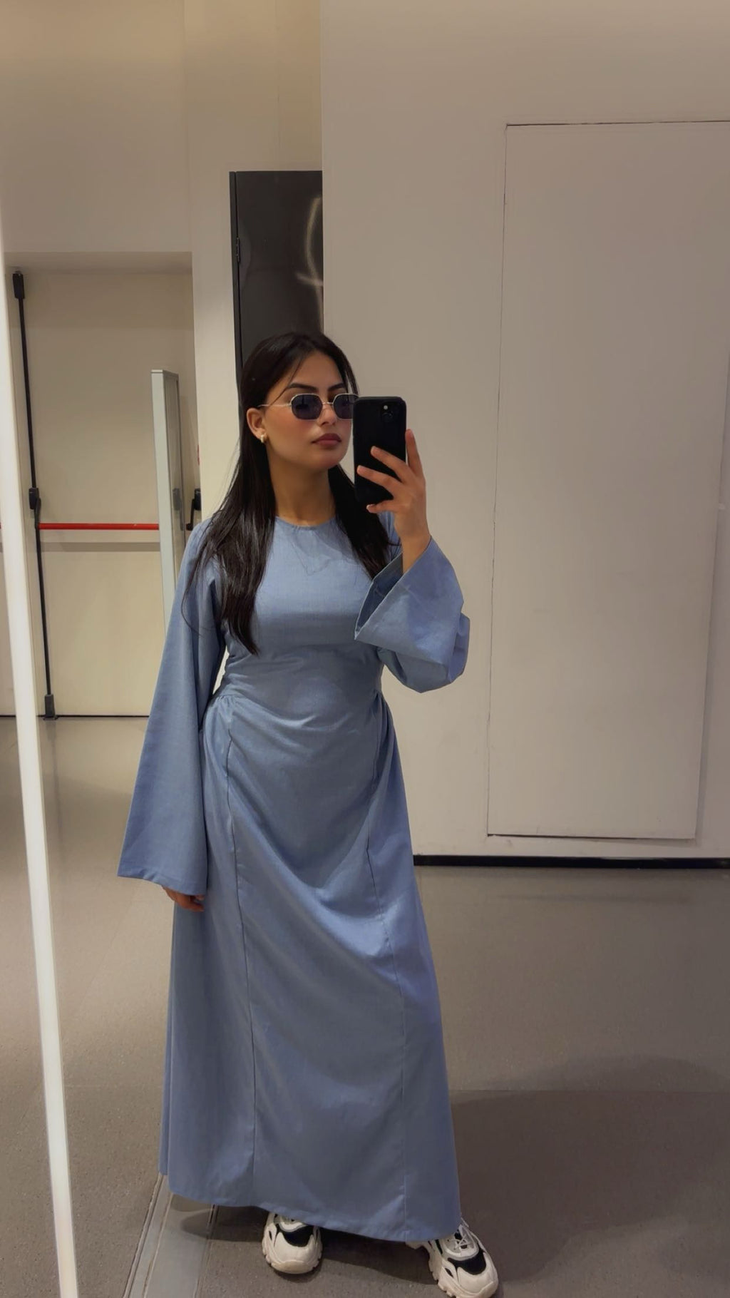 Dusty Blue Satin Maxi Dress – Long Sleeve Modest Gown