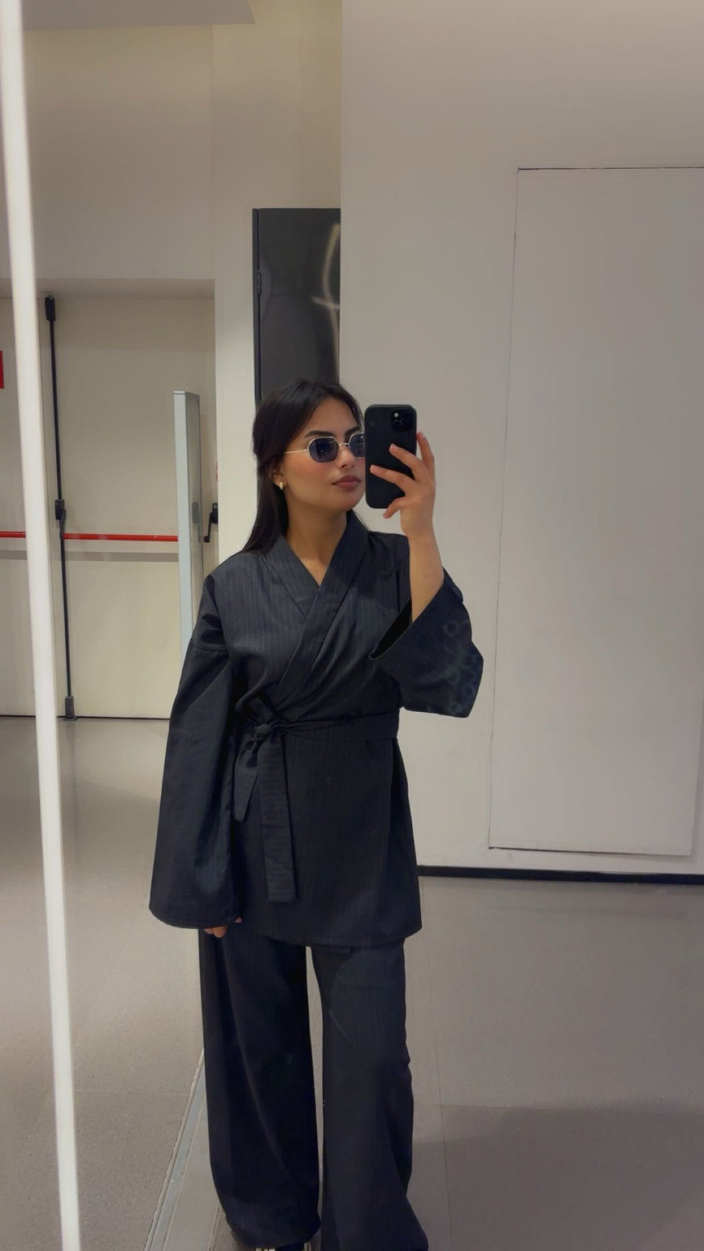 All-Black Kimono Co-ord Set – Belted Jacket & Wide Leg Pants
