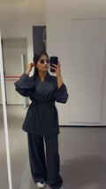 All-Black Kimono Co-ord Set – Belted Jacket & Wide Leg Pants