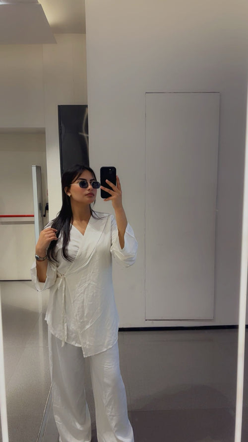 Wrap Co-ord Set – Belted Top & Wide Leg Pants | 2 Colors